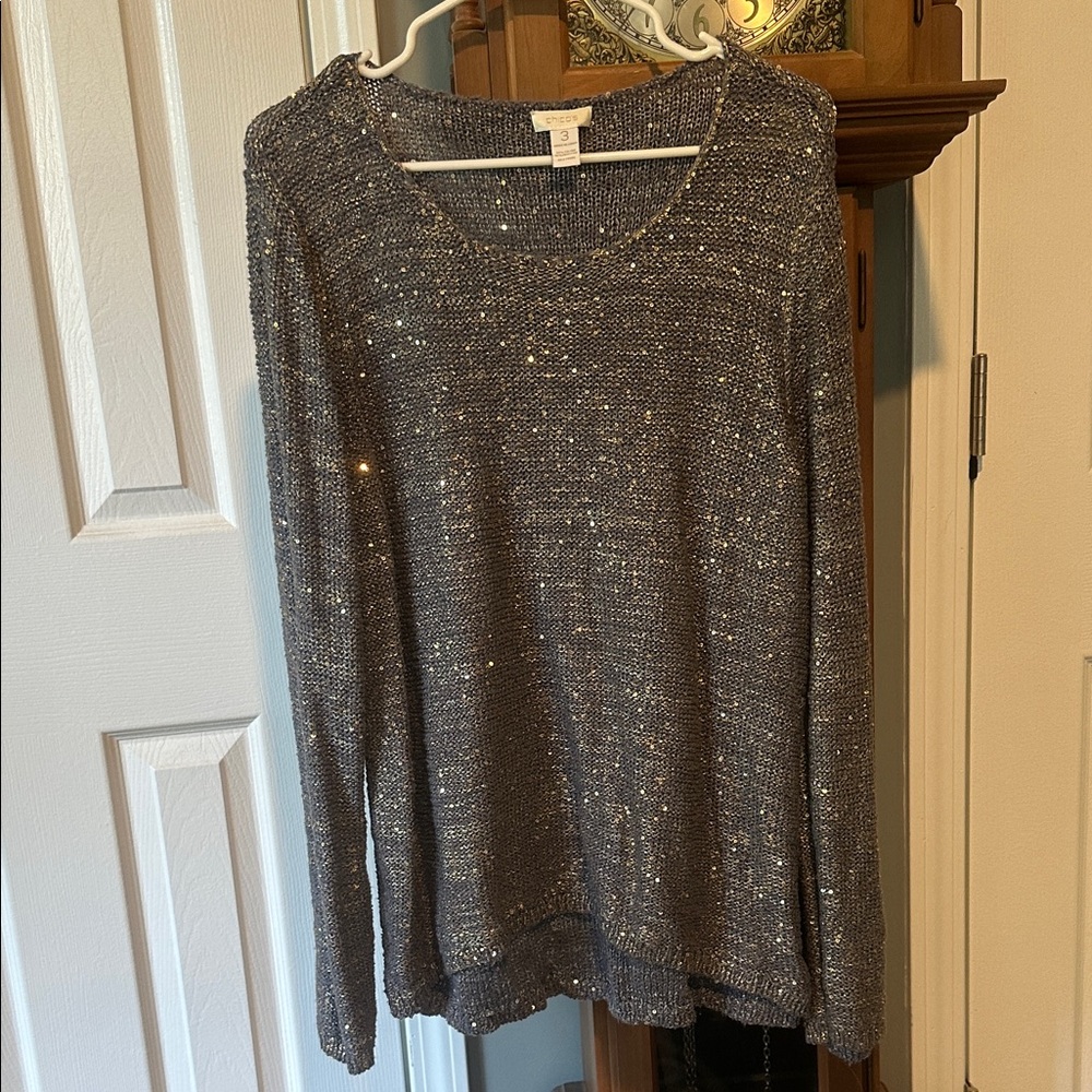 Chico's Gray Knit Sweater with Sparkling Sequins